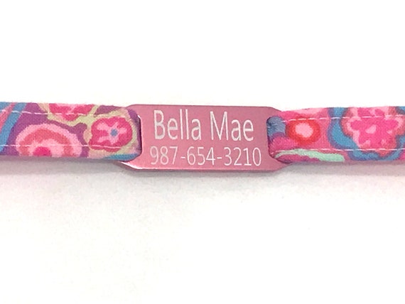 Tropical Cat Collar - Personalized Slide-On ID Tag- Breakaway - Pink Treasure