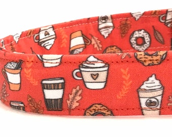 Fall Dog Collar for Boy Girl- Pumpkin Spice Latte, Doughnuts - Orange