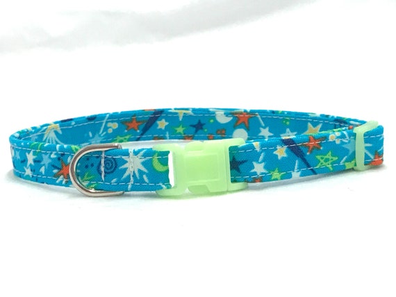 Glow in the Dark Cat Collar - Aqua Star Galaxy - Breakaway