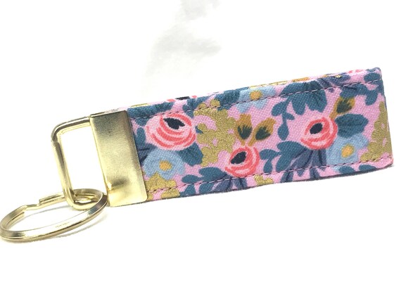 Rifle Paper Co. 3" MINI Key Fob Les Fleurs Rosa Pink Violet Gold Fabric