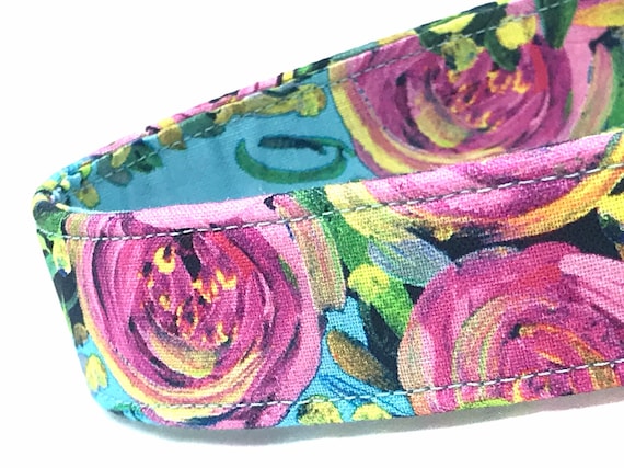 Dog Collar for Girl Boy - Aqua Pink Floral - Jennifer Paganelli
