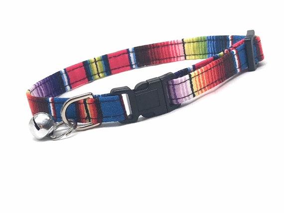 Cat Collar for Girl Boy- Blue Multicolor Serape Mexican Blanket- Breakaway