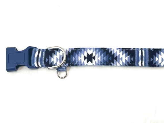 Aztec Blue Tribal Dog Collar with Extra D-Ring for Boy, Girl - Soft Flannel - Southwestern Style
