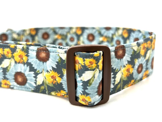 1.5” Wide Sunflowers Dog Collar for Boy, Girl -Autumn Fall Colors - L, XL