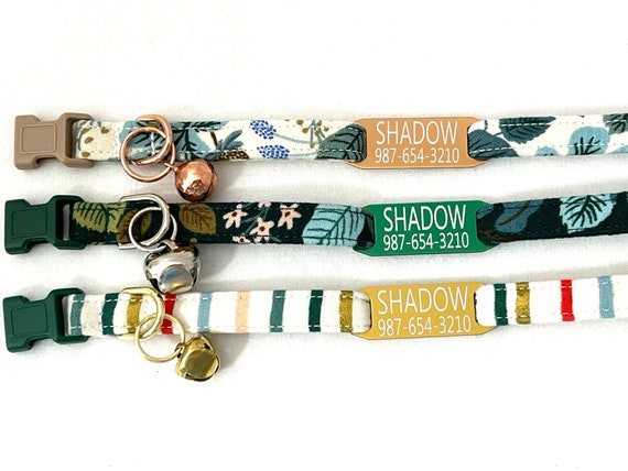 Rifle Paper Co Personalized Breakaway Cat Collar-Engraved ID Tag - Vine Garden