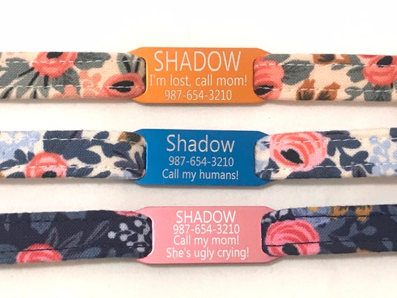 Gift for Cat - Personalized Breakaway Cat Collar - Rifle Paper Co - Slide-On Engraved ID Tag - 3/8" - Le Fleurs