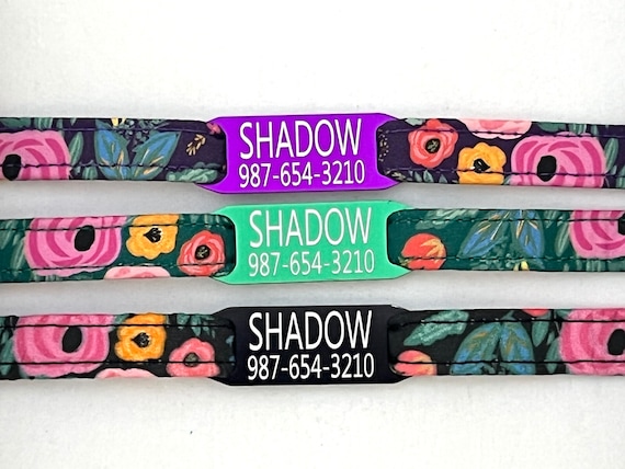 Personalized Breakaway Cat Collar - Slide-On Engraved ID Tag - 3/8" - Retro Flowers