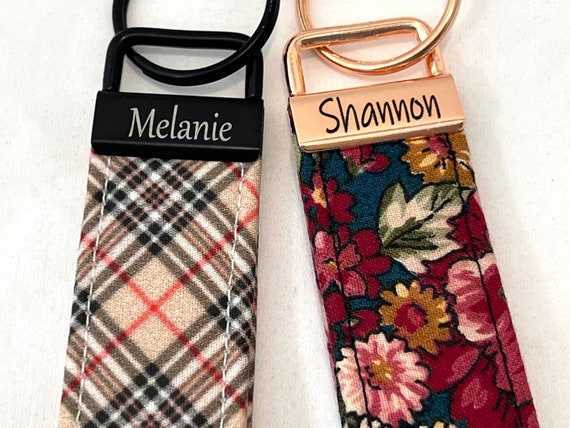 Personalized Key Fob - Optional Engraved Name - Plaid, Vintage Floral  - Personalized Gift for Her