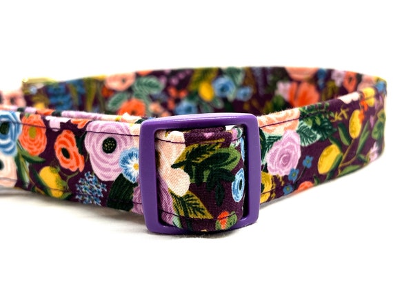 Rifle Paper Co Dog Collar, Garden Party Floral, Lilac on Plum