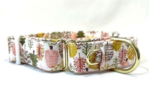 Buckle Martingale Dog Collar With EXTRA D-Ring - Autumn Trees OR Pick Any Fabric