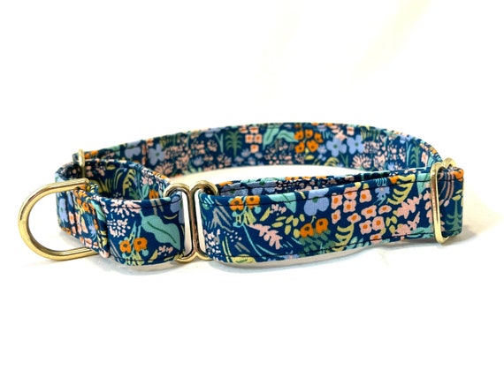 Rifle Paper Co Martingale Dog Collar for Boy, Girl - Blue Floral