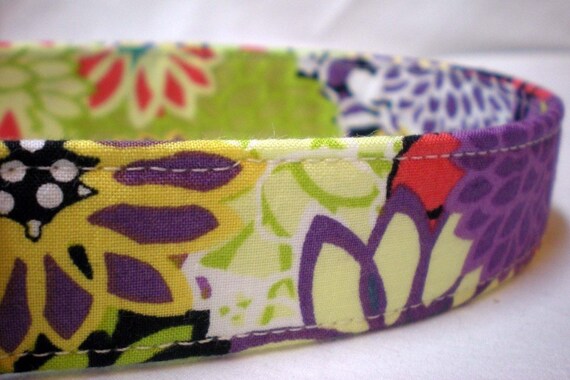 Purple Flowers Fabric Dog Collar for Girl Boy - Zinnias Dahlias
