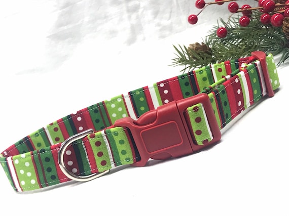 Christmas Dog Collar - Red Green Stripes - Holiday Collar for Boy Girl