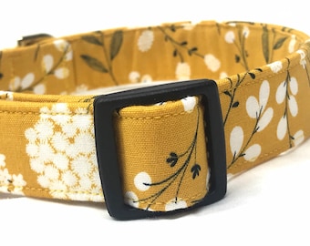 Fall Dog Collar for Boy Girl- Mustard Floral Fabric- Xsmall Small Medium Large XL