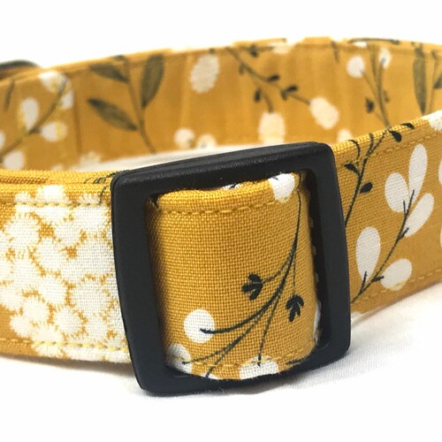 Fall Dog Collar for Boy Girl- Mustard Floral Fabric- Xsmall Small Medium Large XL
