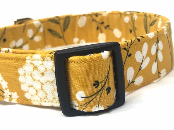 Fall Dog Collar for Boy Girl- Mustard Floral Fabric- Xsmall Small Medium Large XL