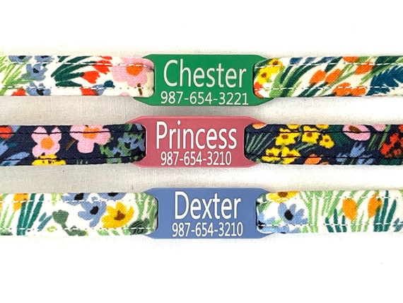 Rifle Paper Co Personalized Breakaway Cat Collar -Engraved ID Tag - Breezy Meadow Flowers