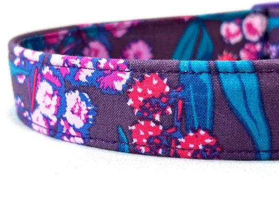 Fall Dog Collar - Purple Lilac Floral - Burgundy