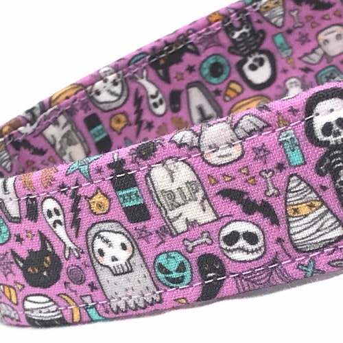 Halloween Dog Collar – Skeletons & Candy Corn on Purple