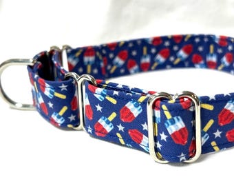 Classic Martingale Dog Collar - Patriotic Red White and Blue Rocket Pop Frozen Treat