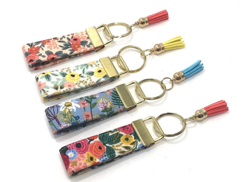 Rifle Paper Co. MINI Key Fobs with Tassels Floral Fabric image 2
