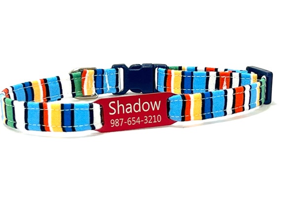 Summer Beach Stripes Cat Collar - Personalized with Slide On ID Tag - Breakaway