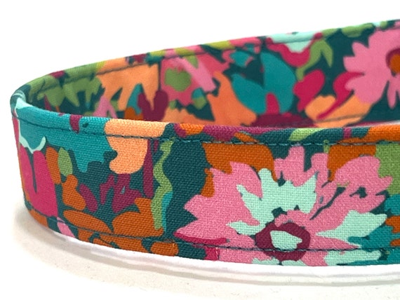 Dog Collar for Girl - Abstract Teal Magenta Floral - Xsmall Small Medium Large XL