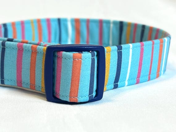 Dog Collar for Boy- Blue Beach Cabana Stripes
