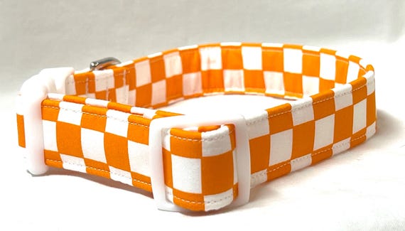 Tennessee Football, Basketball Dog Collar for Boy, Girl - Orange and White Checks