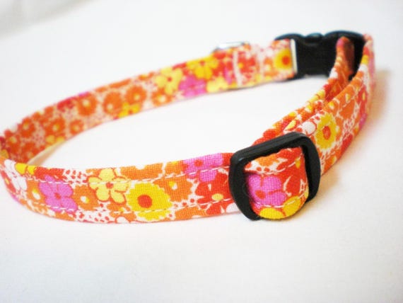 Cat Collar Breakaway- Orange Pink Flowers Overdose