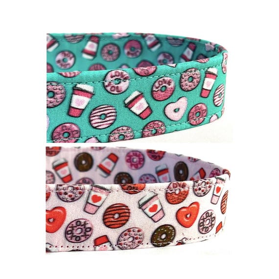 Valentine's Day Dog Collar - Lattes and Doughnuts in Aqua or Pink
