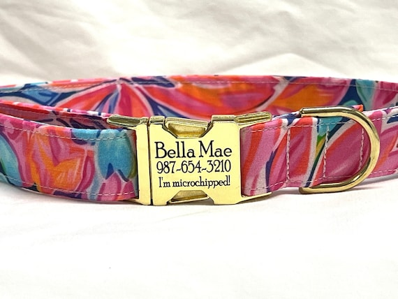 Personalized Dog Collar for Girl - Laser Engraved Buckle - Tropical Island Dream