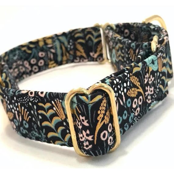 Rifle Paper Co. Classic Martingale Dog Collar - Teal and Gold Flowers