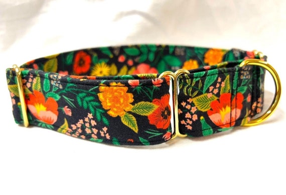 Rifle Paper Co Classic Martingale Dog Collar - Pretty Poppies on Black