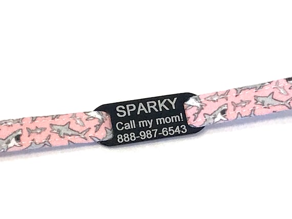 Personalized Pink Shark Cat Collar for Girl - Slide-On ID Tag - Breakaway