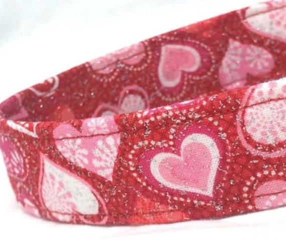Valentines Day Dog Collar for Girl - Red Glitter Hearts