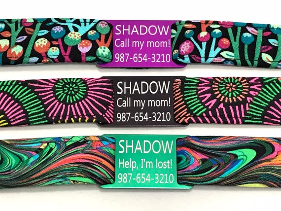 Personalized Dog Collars - Engraved Slide On ID Tag - Succulents - Spirals - Oil Slick