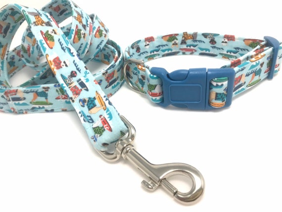 Beach Dog Collar Leash Set for Boy, Girl - Surfing Dogs