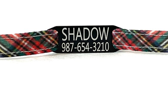 Plaid Cat Collar - Personalized Slide-On ID Tag - Breakaway - Red, Black, Green, Yellow Cream Tartan