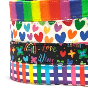 Gay Pride Dog Collar for Boy Girl- Rainbow- Love Wins- Hearts- Stripes- Plaid