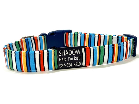 Summer Beach Stripes Dog Collar - Personalized with Slide On ID Tag