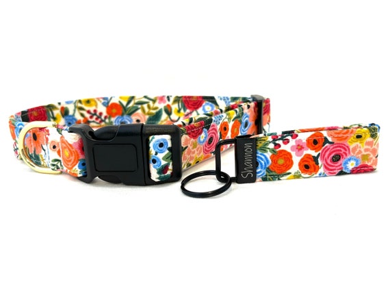 Rifle Paper Co. Dog Collar for Girl w/Matching Personalized Key Fob - Garden Party Red