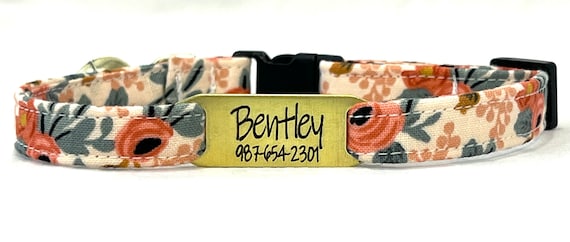 Personalized Cat Collar: Rifle Paper Co Floral, Breakaway Buckle, Brass ID Tag