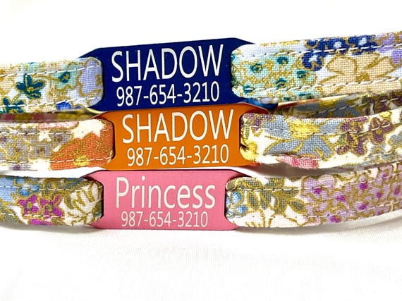 Personalized Rifle Paper Co Cat Collar – Breakaway, Engraved ID Tag - Pastel Tiny Flowers