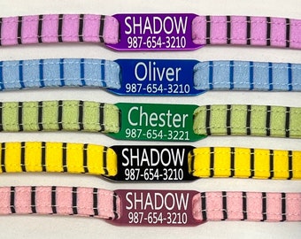 Personalized Breakaway Cat Collar - Paris Pinstripes - Slide-On Engraved ID Tag