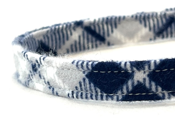 Preppy Blue Plaid CAT Collar for Boy, Girl - Soft Flannel - Breakaway 3/8"