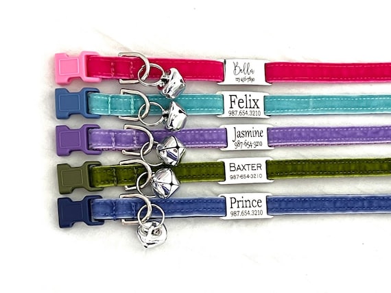 Gift for Cat - Velvet Cat Collar - Breakaway - Personalized Slide-On REMOVABLE Engraved ID Tag - 3/8"