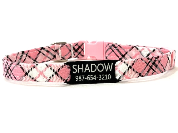 Personalized Breakaway Cat Collar - 3/8” - Preppy Pink Plaid