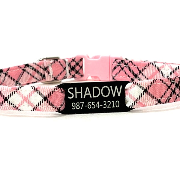 Personalized Breakaway Cat Collar - 3/8” - Preppy Pink Plaid