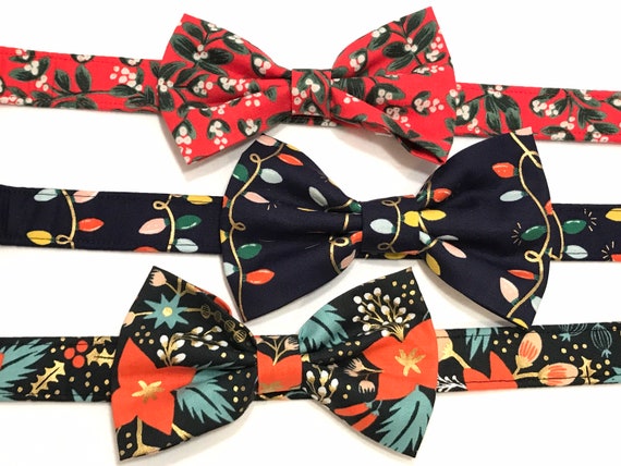 Rifle Paper Co - Christmas Dog Collar and Bow Tie - Poinsettia - Christmas Lights - Holly Mistletoe